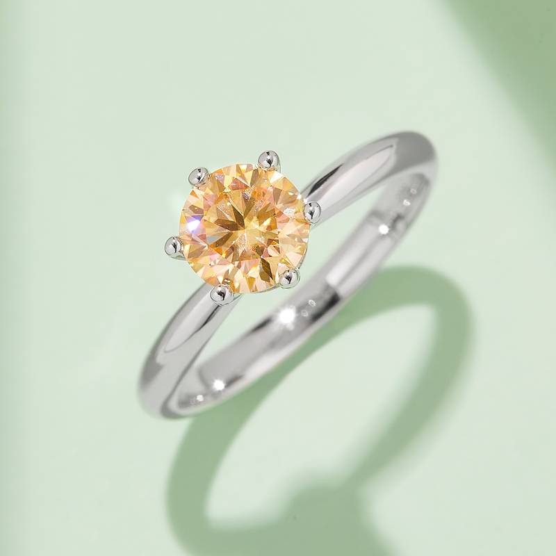 直臂爪镶围脖S925银镀白金MoissaniteWomen's Ring1ctD级